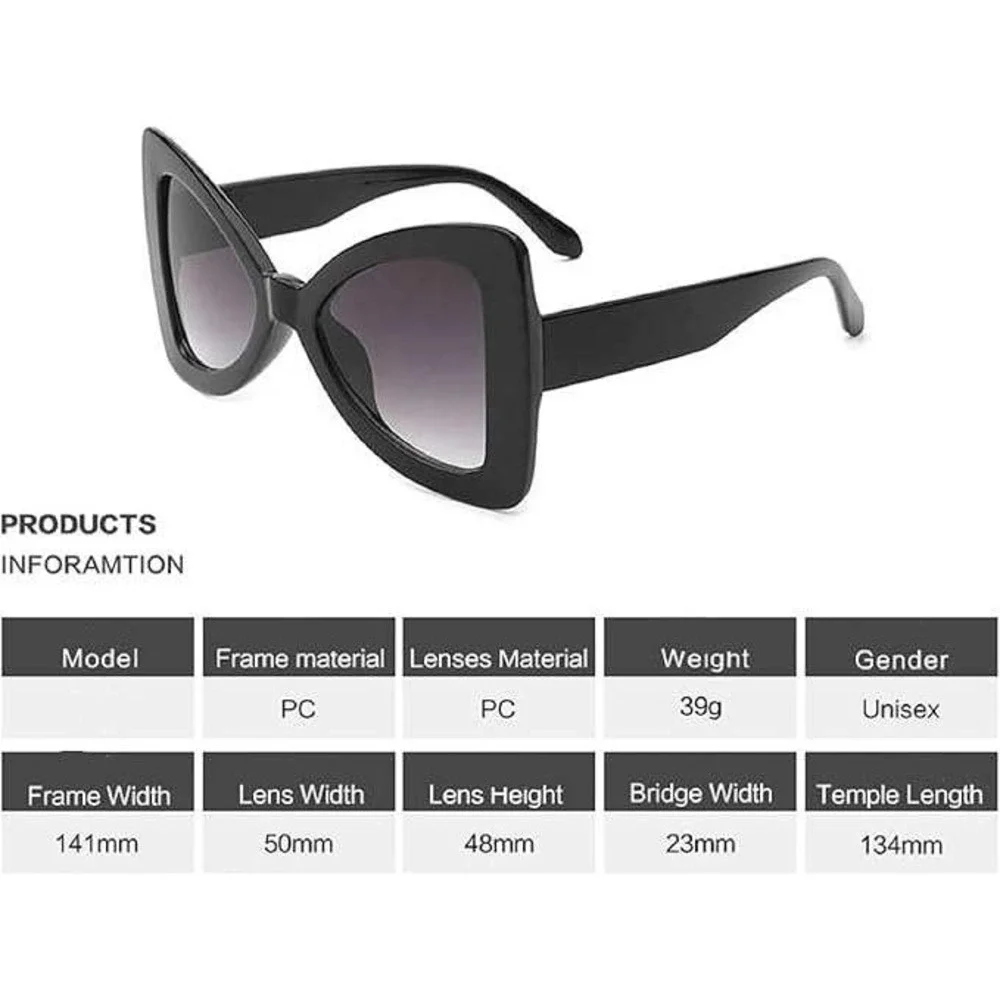 Cat Eye Sunglasses Women Oversized Fashion Designer Style Black Frame Trendy New